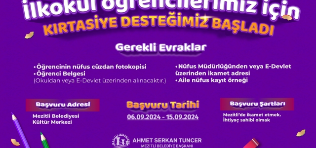 MEZİTLİ BELEDİYESİ’NDEN ÖĞRENCİLERE KIRTASİYE DESTEĞİ...