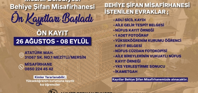  MEZİTLİ BELEDİYESİ’NDEN ÜNİVERSİTE ÖĞRENCİLERİNE MİSAFİRHANE...